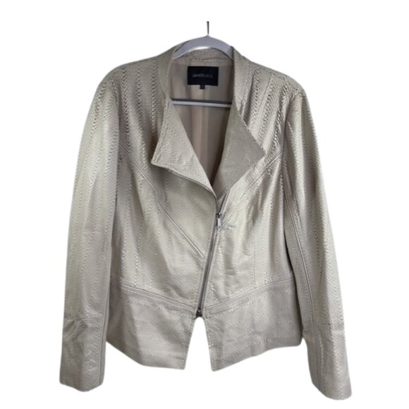 Lafayette 148 New York Cream Python Leather Moto Jacket Size 16 - Picture 1 of 10